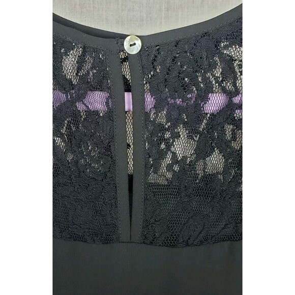 Daniel Rainn Top Blouse M Black Lace Bodice Button Keyhole Back Gothic Witchy - Picture 4 of 6